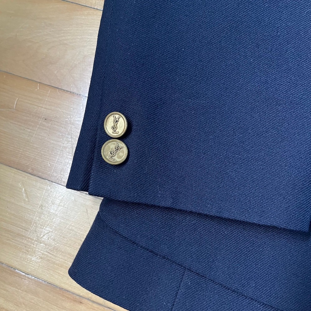 Vintage Yves Saint Laurent Navy Blue Blazer Gold YSL Monogram Buttons France - Picture 11 of 16